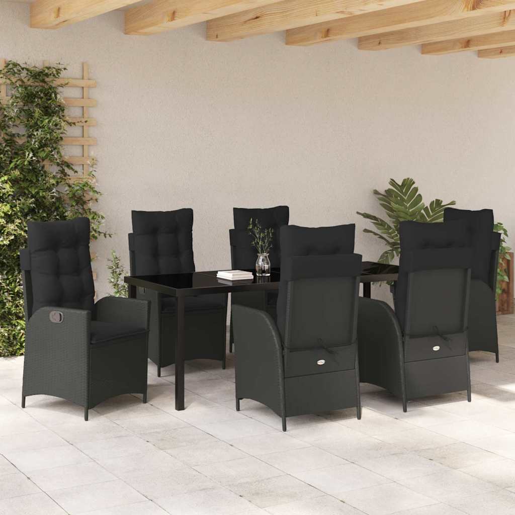 Garden Dining Set with Cushion 7 pcs Black Poly Rattan