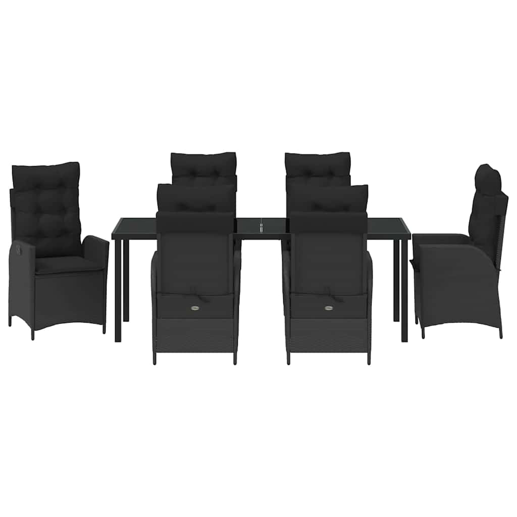 Garden Dining Set with Cushion 7 pcs Black Poly Rattan