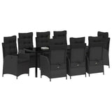Garden Dining Set with Cushion 9 pcs Black Poly Rattan - Side View