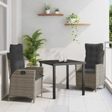 Garden Dining Set with Cushion 3 pcs Grey Poly Rattan