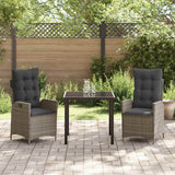 Garden Dining Set with Cushion 3 pcs Grey Poly Rattan