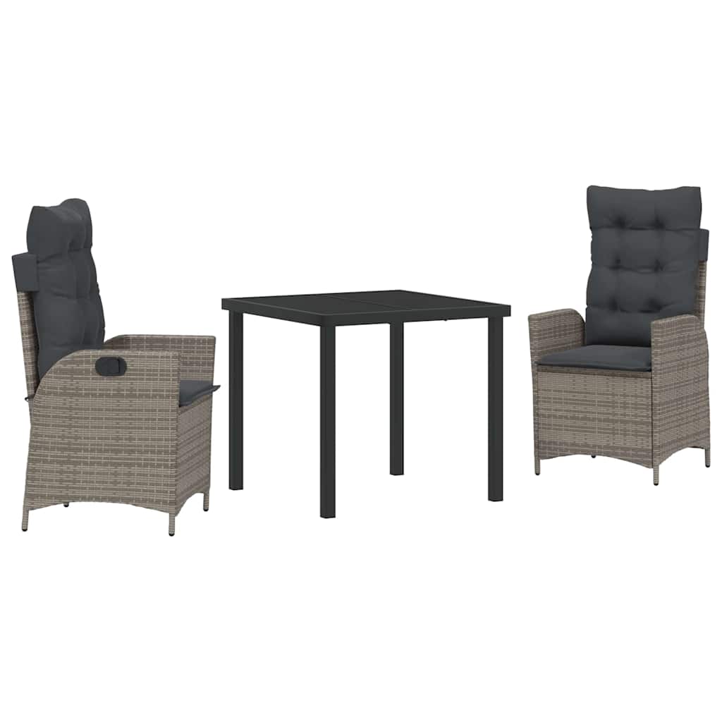 Garden Dining Set with Cushion 3 pcs Grey Poly Rattan