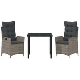 Garden Dining Set with Cushion 3 pcs Grey Poly Rattan - Close-Up Angle
