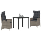 Garden Dining Set with Cushion 3 pcs Grey Poly Rattan - Side View