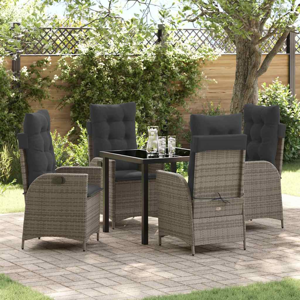 Garden Dining Set with Cushion 5 pcs Grey Poly Rattan