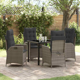 Garden Dining Set with Cushion 5 pcs Grey Poly Rattan
