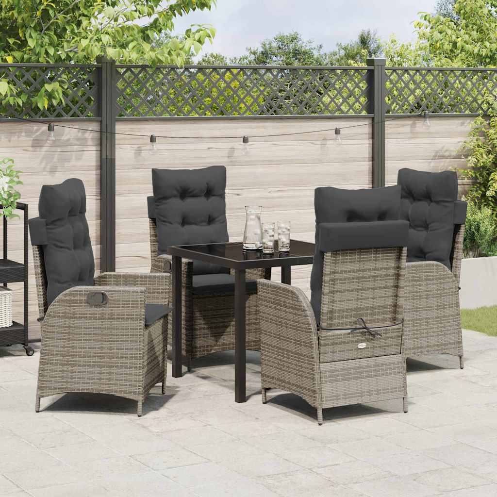 Garden Dining Set with Cushion 5 pcs Grey Poly Rattan