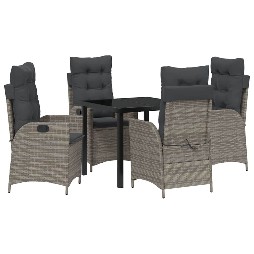 Garden Dining Set with Cushion 5 pcs Grey Poly Rattan