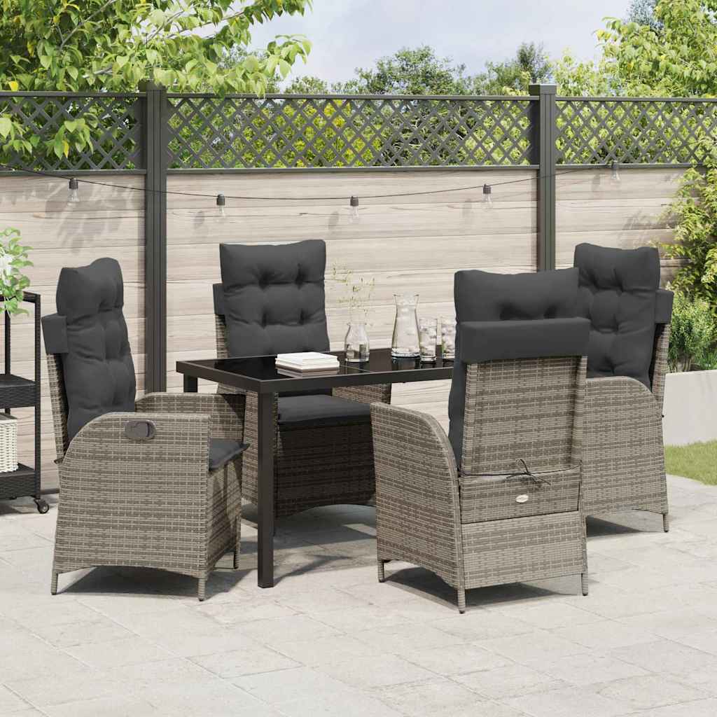 Garden Dining Set with Cushion 5 pcs Grey Poly Rattan