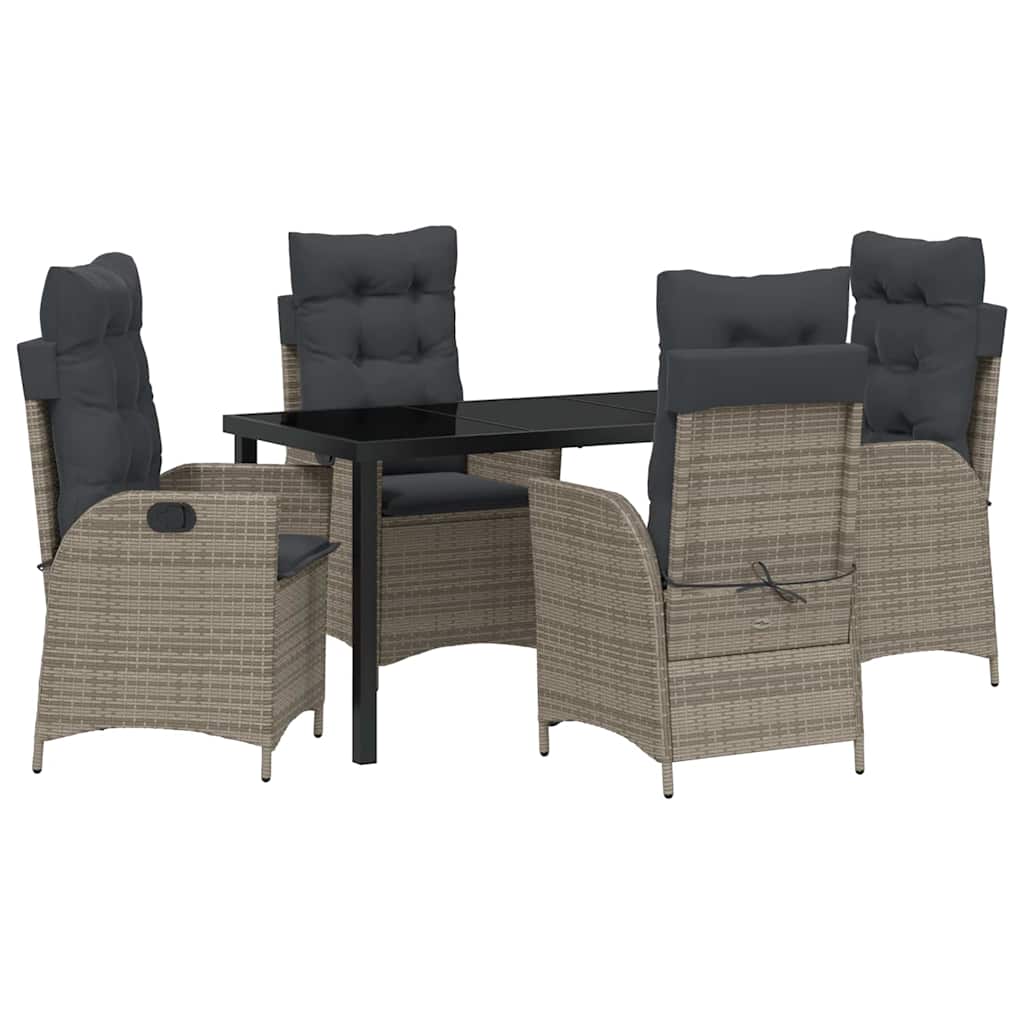 Garden Dining Set with Cushion 5 pcs Grey Poly Rattan