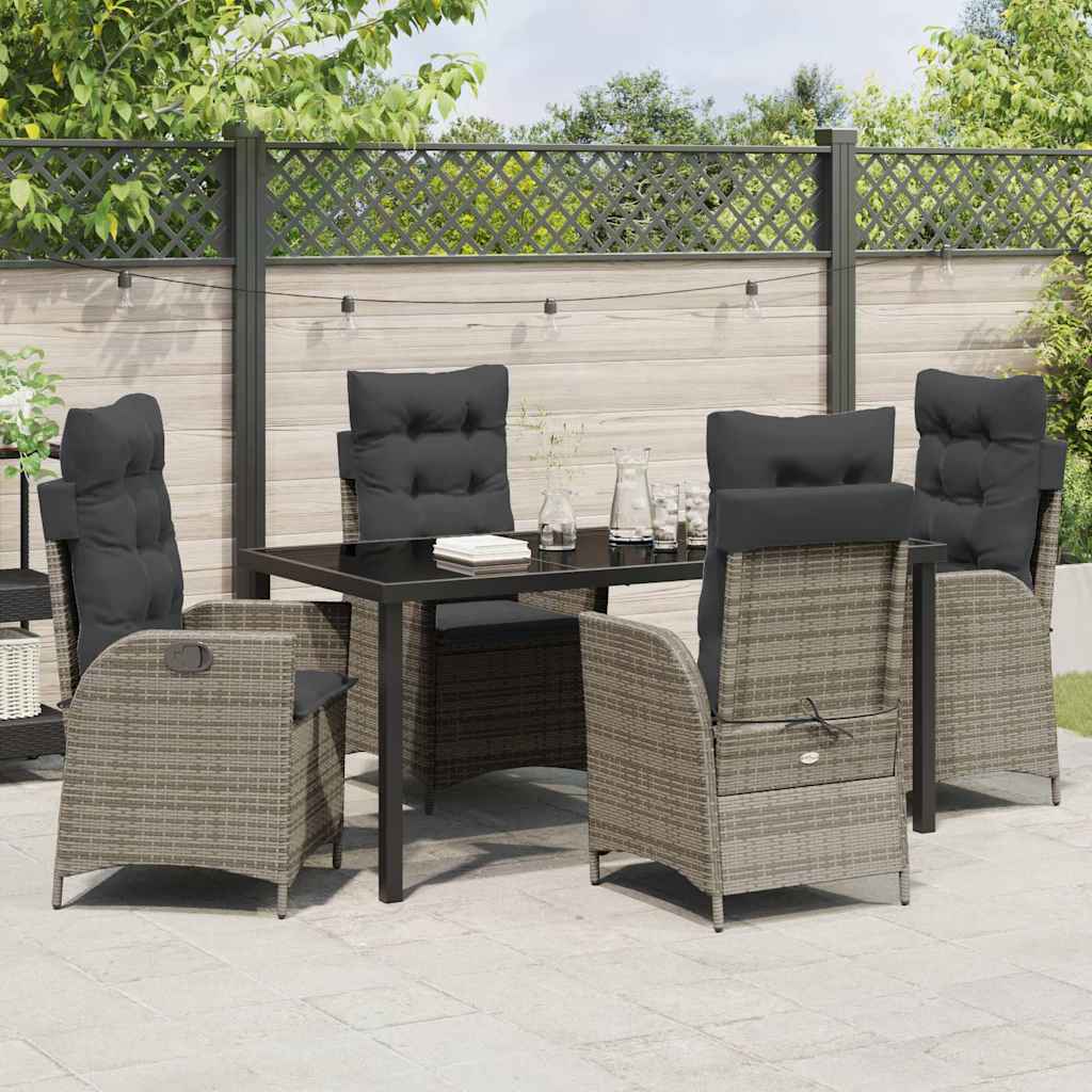Garden Dining Set with Cushion 5 pcs Grey Poly Rattan