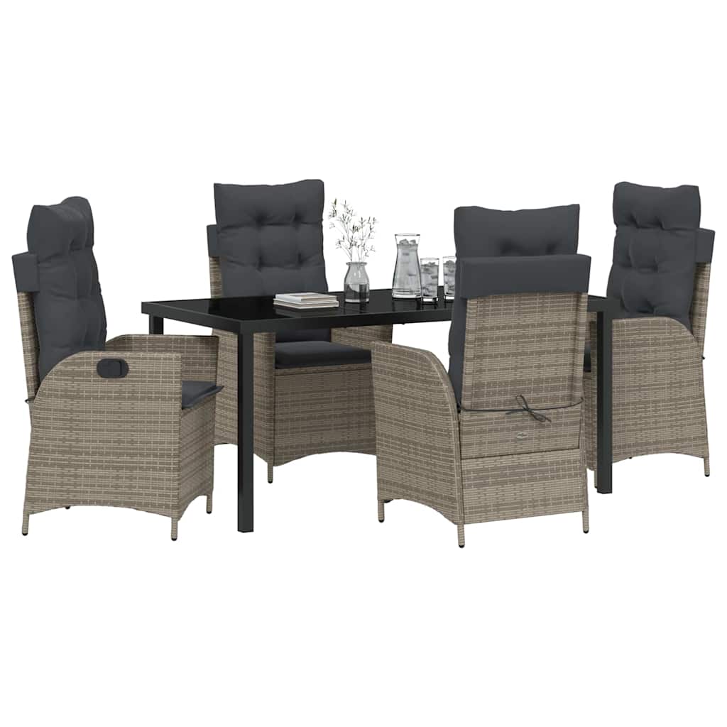 Garden Dining Set with Cushion 5 pcs Grey Poly Rattan