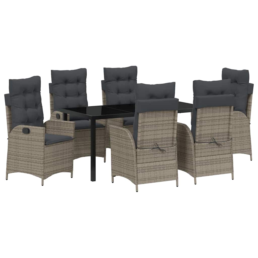 Garden Dining Set with Cushion 7 pcs Grey Poly Rattan