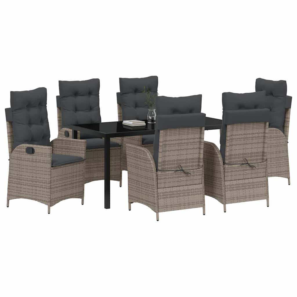Garden Dining Set with Cushion 7 pcs Grey Poly Rattan