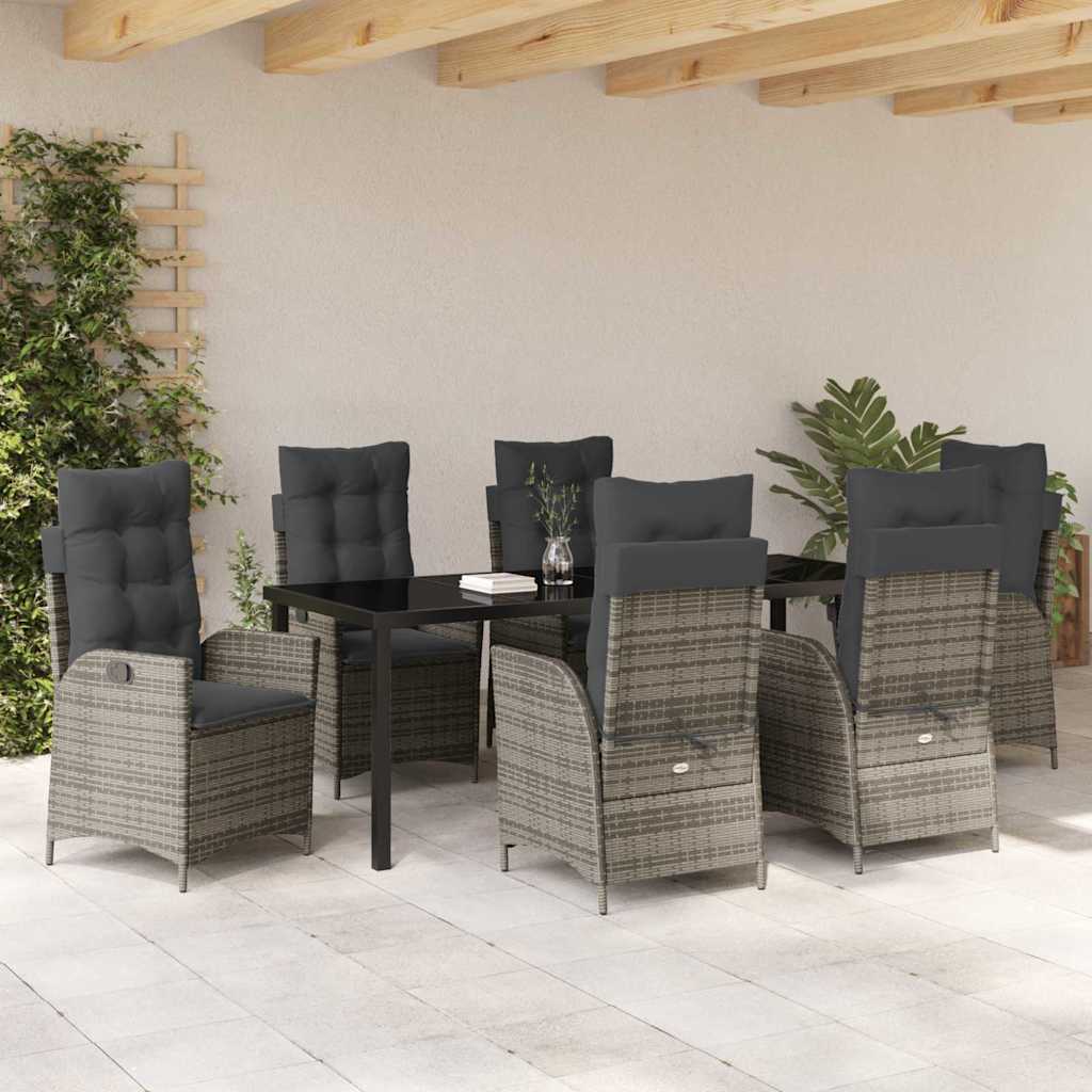 Garden Dining Set with Cushion 7 pcs Grey Poly Rattan