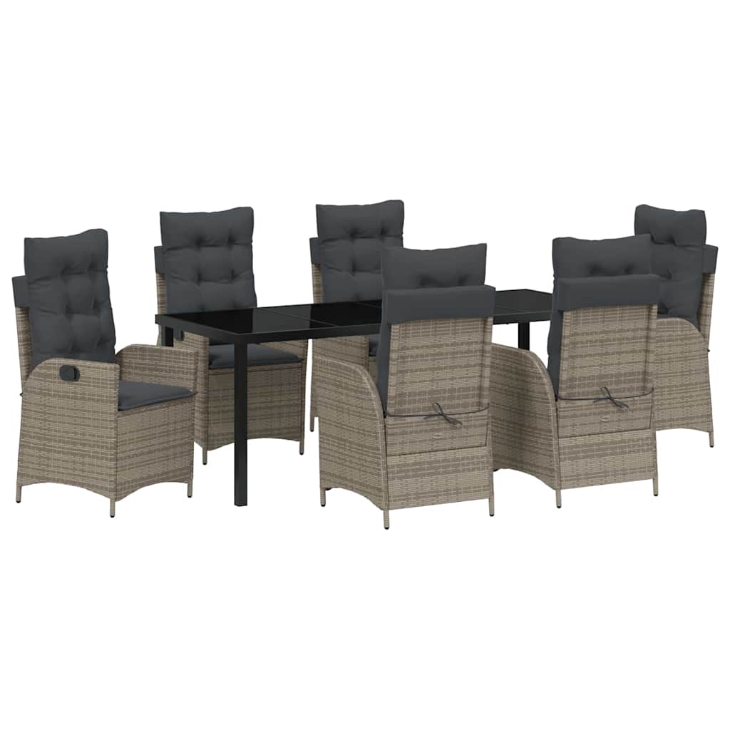 Garden Dining Set with Cushion 7 pcs Grey Poly Rattan