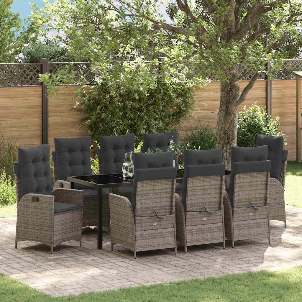 Garden Dining Set with Cushion 9 pcs Grey Poly Rattan