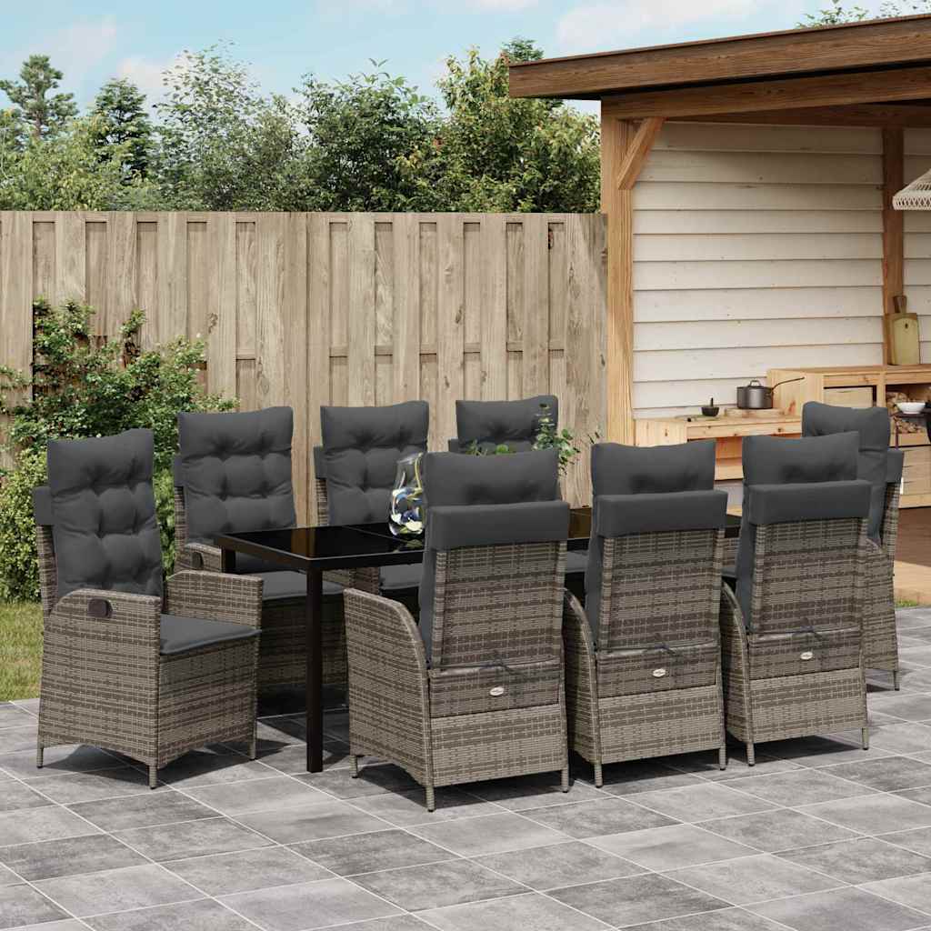 Garden Dining Set with Cushion 9 pcs Grey Poly Rattan