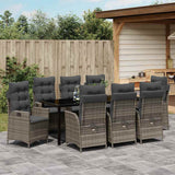 Garden Dining Set with Cushion 9 pcs Grey Poly Rattan