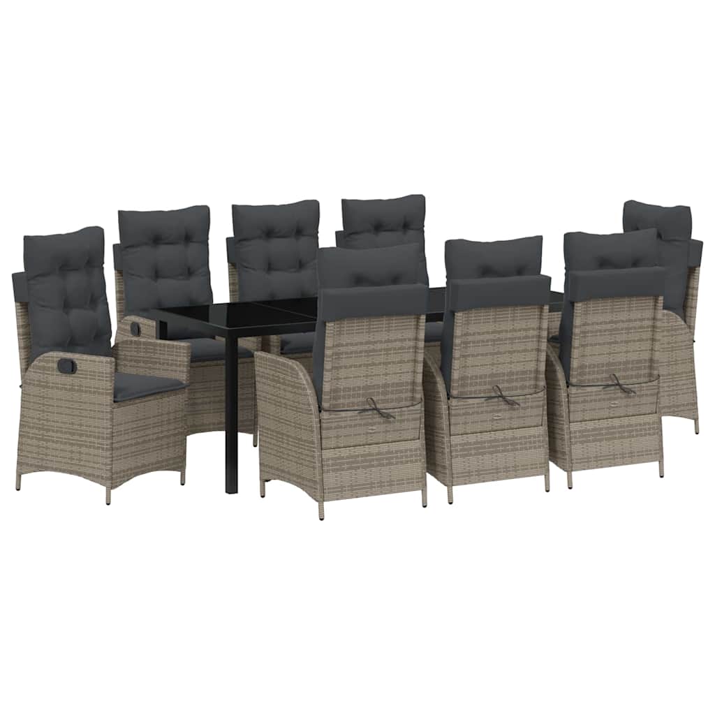 Garden Dining Set with Cushion 9 pcs Grey Poly Rattan