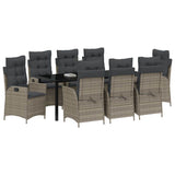Garden Dining Set with Cushion 9 pcs Grey Poly Rattan