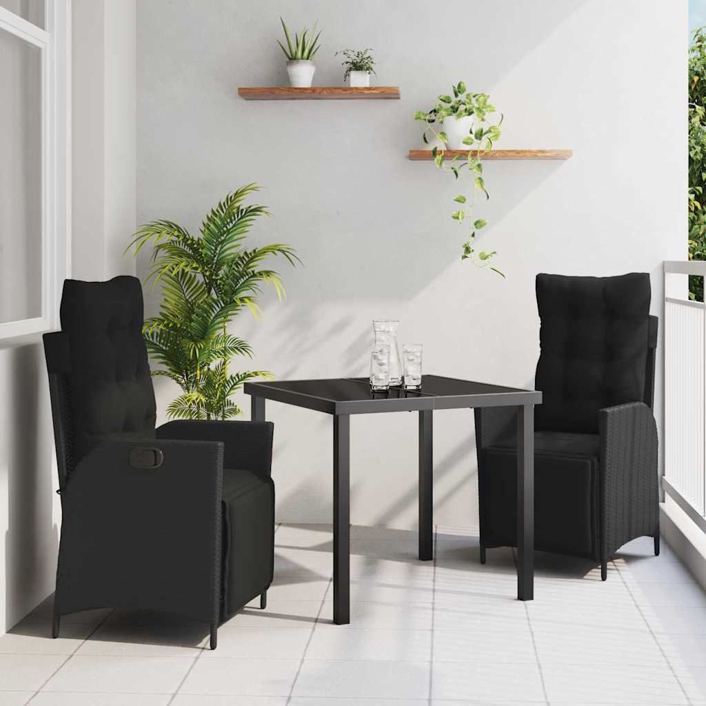 Garden Dining Set with Cushion 3 pcs Black Poly Rattan