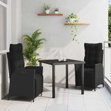 Garden Dining Set with Cushion 3 pcs Black Poly Rattan