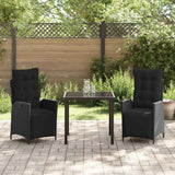Garden Dining Set with Cushion 3 pcs Black Poly Rattan