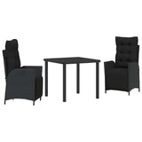 Garden Dining Set with Cushion 3 pcs Black Poly Rattan - Front View