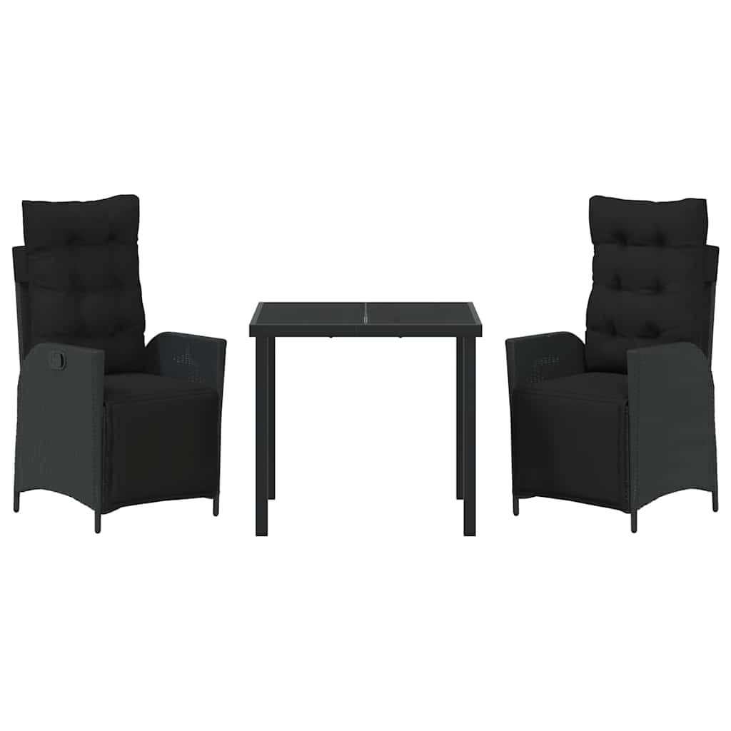 Garden Dining Set with Cushion 3 pcs Black Poly Rattan