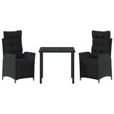 Garden Dining Set with Cushion 3 pcs Black Poly Rattan - Close-Up Angle
