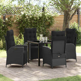 Garden Dining Set with Cushion 5 pcs Black Poly Rattan