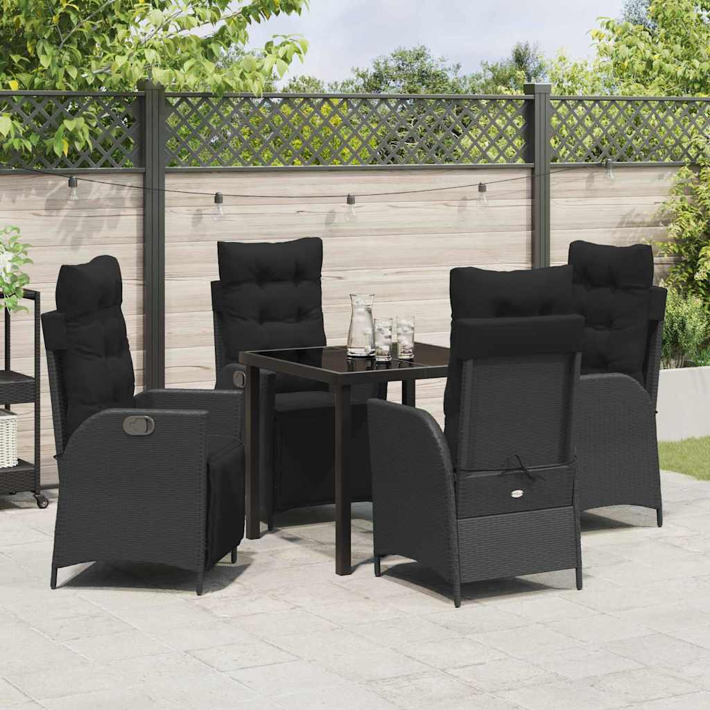 Garden Dining Set with Cushion 5 pcs Black Poly Rattan