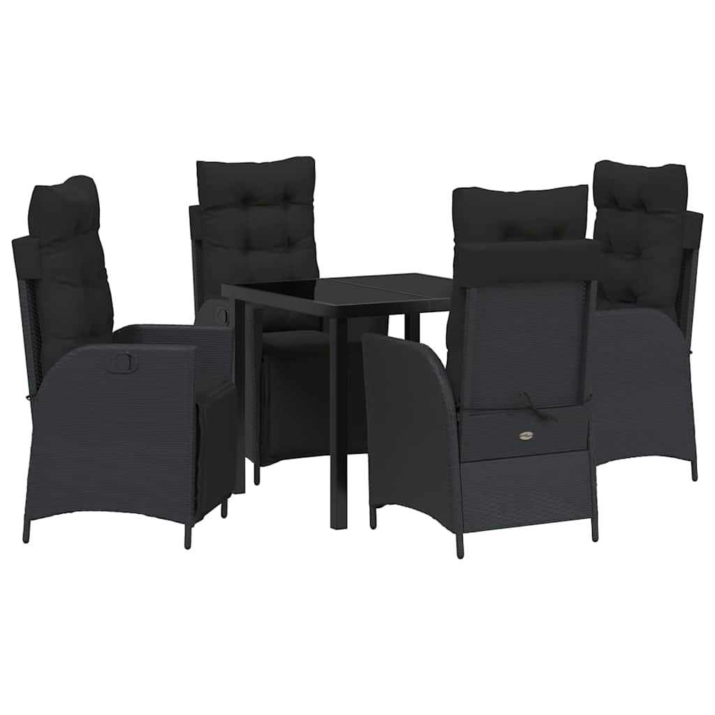 Garden Dining Set with Cushion 5 pcs Black Poly Rattan