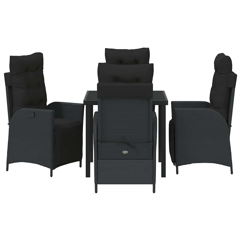 Garden Dining Set with Cushion 5 pcs Black Poly Rattan