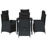 Garden Dining Set with Cushion 5 pcs Black Poly Rattan - Close-Up Angle