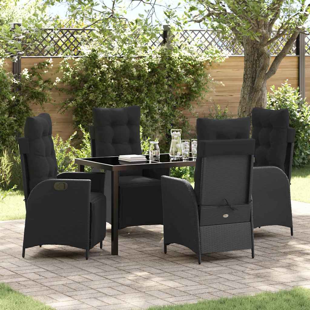 Garden Dining Set with Cushion 5 pcs Black Poly Rattan