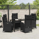 Garden Dining Set with Cushion 5 pcs Black Poly Rattan