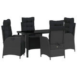Garden Dining Set with Cushion 5 pcs Black Poly Rattan - Front View