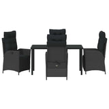 Garden Dining Set with Cushion 5 pcs Black Poly Rattan