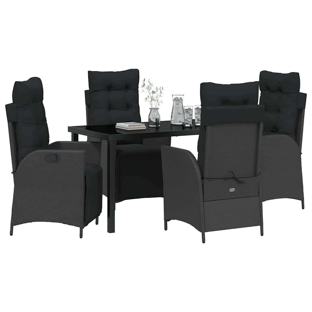 Garden Dining Set with Cushion 5 pcs Black Poly Rattan