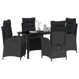 Garden Dining Set with Cushion 5 pcs Black Poly Rattan