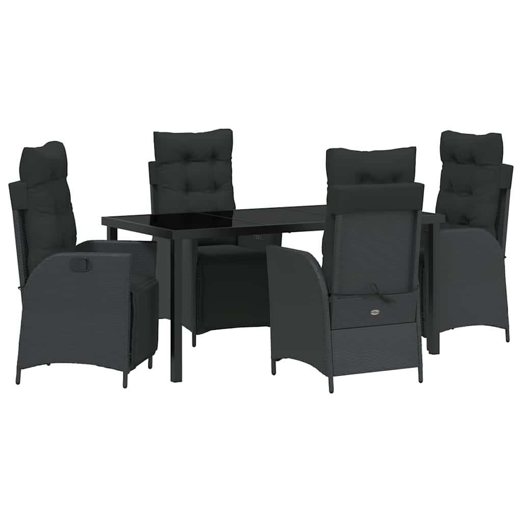 Garden Dining Set with Cushion 5 pcs Black Poly Rattan
