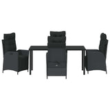 Garden Dining Set with Cushion 5 pcs Black Poly Rattan - Close-Up Angle