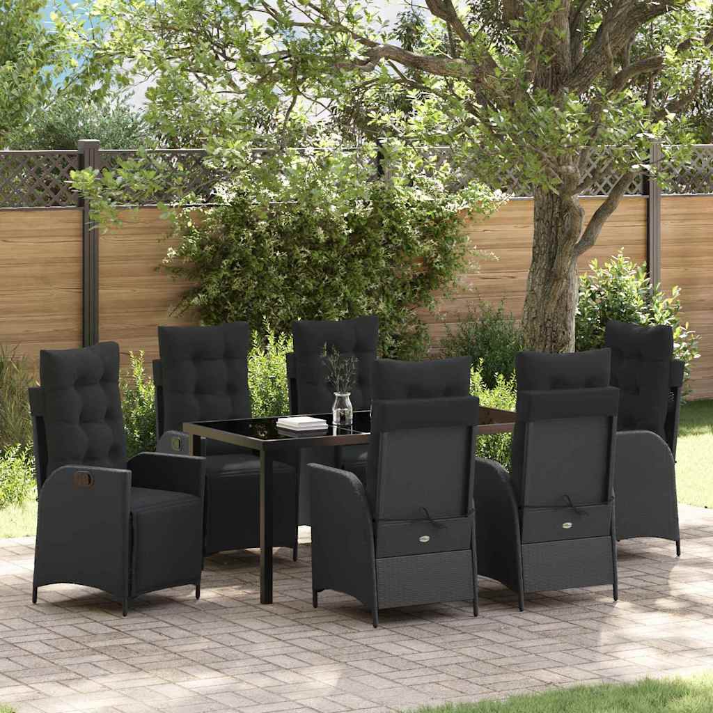 Garden Dining Set with Cushion 7 pcs Black Poly Rattan