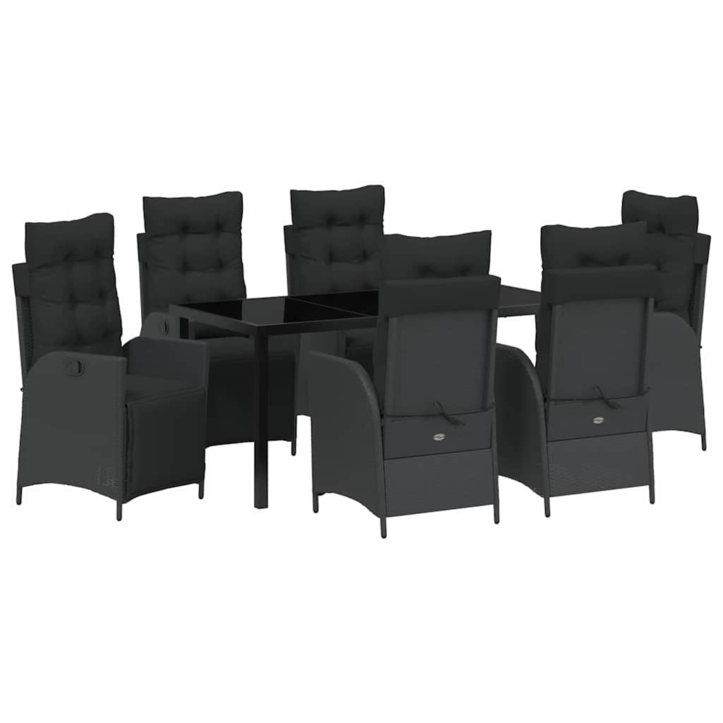 Garden Dining Set with Cushion 7 pcs Black Poly Rattan