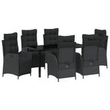 Garden Dining Set with Cushion 7 pcs Black Poly Rattan - Front View