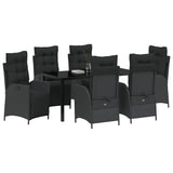 Garden Dining Set with Cushion 7 pcs Black Poly Rattan - Side View