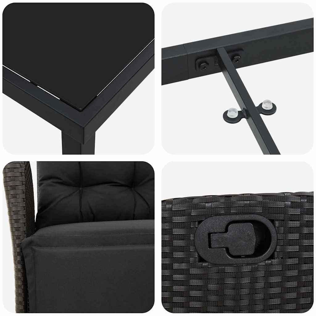 Garden Dining Set with Cushion 7 pcs Black Poly Rattan