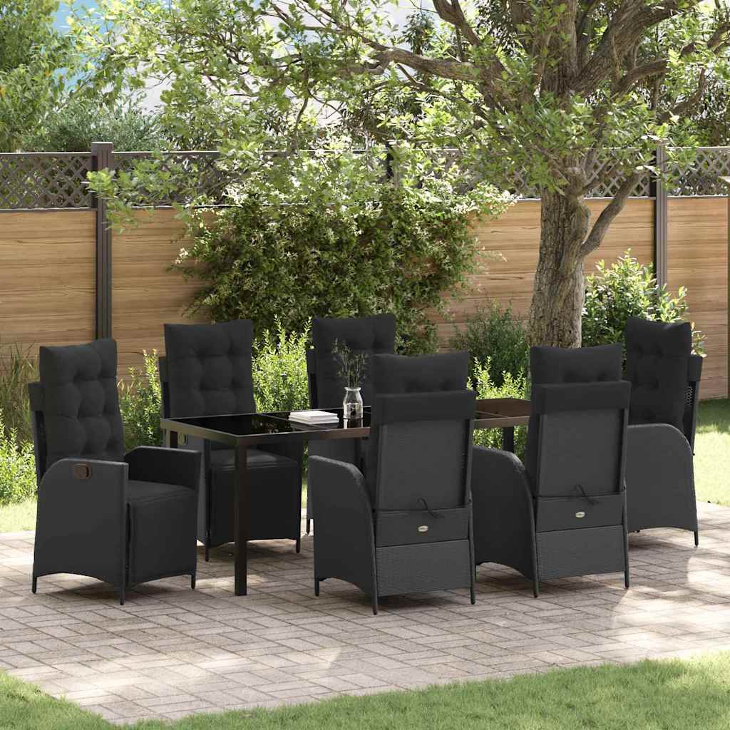 Garden Dining Set with Cushion 7 pcs Black Poly Rattan